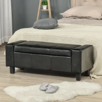 HOMCOM Ottoman Storage Chest Faux Leather Stool Bench Seat Bedding Blanket Box Home Furniture (Black)(m-2)