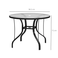 Outsunny Tempered Glass Top Round Outdoor Dining Table with Parasol Hole, 96.5 x 96.5 x 71 cm(m-3)