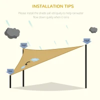 Outsunny 5x5x5m Triangle Sun Shade Sail, Outdoor UV Protection HDPE Canopy, Patio Deck Shelter with Steel Rings and Ropes Yellow(m-4)
