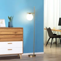 HOMCOM Lampadaire lampe à pied en métal avec abat-jour câble de 180 cm avec interrupteur à pied 30 x 25 x 159 cm or blanc(m-7)