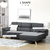 HOMCOM 3 Seater Corner Sofas for Living Room with Adjustable Headrest, Fabric L Shaped Sofa Settee, Couch, Dark Grey(m-6)