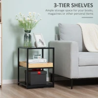 HOMCOM Glass Top Side Table, 3-Tier End Table with Storage Shelves, Nightstand with Steel Frame for Bedroom(m-4)