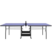 SPORTNOW Mesa de Ping-Pong Tamaño Estándar con 4 Ruedas Red 2 Paletas y 3 Pelotas para Interior 274x152,5x76 cm Azul(m-11)