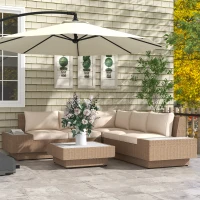 Outsunny 4-tlg. Luxus Polyrattan Gartengarnitur Gartenmöbel Garten-Set Sitzgruppe Loungeset Loungemöbel inkl. Ablagen und Beistelltisch Sitzkissen Braun(m-9)
