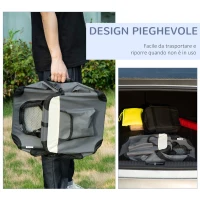 PawHut Trasportino per Cani Toy e Gatti fino 4kg Pieghevole con 3 Aperture e Cuscino, 50.5x33.5x35cm, Grigio(m-6)