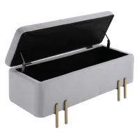 HOMCOM Sitzbank mit Stauraum Polsterbank mit Samtoptik, Sitztruhe mit Metallbeine, Truhenbank für Wohnzimmer Schlafzimmer Flur 100 x 40 x 42 cm, Hellgrau(m-10)