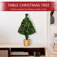 HOMCOM 2FT Prelit Artificial Christmas Tree Fiber Optic LED Light Holiday Home Xmas Decoration Table Decor with Multi-Color Lights, Green(m-6)