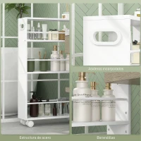 HOMCOM Carrito Auxiliar con Ruedas 3 Estantes con Barandillas Laterales y Asas para Cocina Comedor Baño 45x15x80 cm Blanco(m-6)