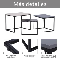 HOMCOM 3 Mesitas de Centro Minimalista Mesa Nido Patas de Acero con Funda de Plástico para Salón 55x40x45cm(m-6)