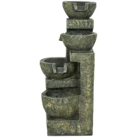Outsunny Garden Water Feature Waterfall Fountain with 4-Tier Stone Look Bowls, Adjustable Flow(m-11)