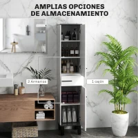HOMCOM Armario Alto de Baño con Cajón 2 Puertas y Estantes Ajustable Mueble Auxiliar de Baño Anti-vuelco 34x32x170 cm Blanco(m-4)
