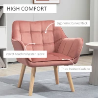 HOMCOM Poltroncina Stile Nordico in Legno ed Effetto Velluto Rosa per Soggiorno o Ufficio, 67x61.5x71 cm(m-4)
