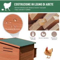 PawHut Pollaio Ovaiole in Legno, Gabbia per Galline con Ampio Spazio Esterno, Casetta con Tetto Apribile e Nido per Cova, 223.5x145x81 cm(m-6)