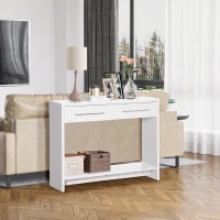 HOMCOM Table console table d'entrée bout de canapé avec étagère et 2 tiroirs style moderne - dim. 101,6I x 28P x 76,2H cm - blanc(m-8)