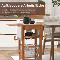 HOMCOM Servierwagen, Küchenwagen, zwei klappbare Seitenelemente, Keramikplatte, Kiefernholz, 91 x 37 x 75cm(m-5)