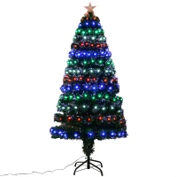 HOMCOM Sapin de Noël artificiel lumineux fibre optique LED x 200 multicolore + support pied Ø 70 x 150H cm 200 branches étoile sommet brillante vert(m-1)