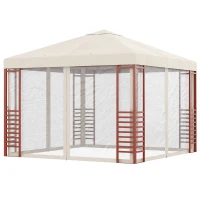 Outsunny Gartenpavillon, bis 15 Personen, Softtop, Fliegennetze, Stahlrahmen, beige, 296 x 296 x 260 cm(m-10)