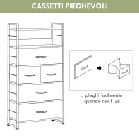 HOMCOM Cassettiera 5 Cassetti Moderna in Tessuto non Tessuto, Acciaio e MDF, 58x30x120 cm, Nera(m-6)
