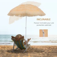 Outsunny Parasol de Plage Jardin Design Hawai 160 cm Raphia Artificiel Beige(m-6)
