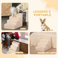 PawHut Scaletta per Cani Portatile a 4 Gradini, in Tessuto Vellutato Sfoderabile e Truciolato, 60x35x44 cm, Beige(m-7)