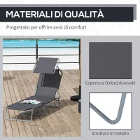 Outsunny Lettino Prendisole da Giardino, Sdraio Pieghevole e Regolabile con Tettuccio in Tessuto Grigio, 187x58x36cm(m-7)