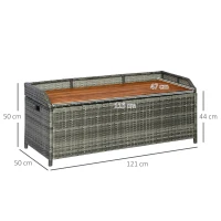 Outsunny Cassapanca da Esterno in Rattan Design 2 in 1, Baule da Esterno con Seduta in Legno, 121x50x50cm, Grigio(m-3)