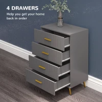 HOMCOM Four Drawer Embossed Line Dresser - Grey/Gold Tone(m-4)