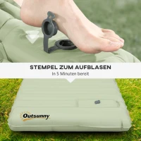 Outsunny Luftmatratze, Campingmatte, wasserabweisend, reißfest, mit Fußpumpe, Nylon, 200L x 60B x 10H cm, Grün(m-6)