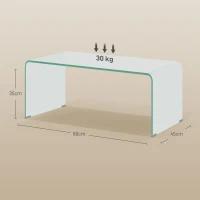 HOMCOM Table basse en verre table de salon rectangulaire design moderne en verre trempé avec bords arrondis sûrs transparent(m-3)