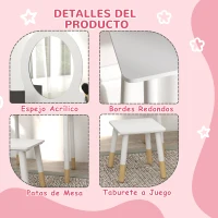 AIYAPLAY Tocador de Maquillaje para Niñas de +3 Años Tocador Infantil con Taburete y Espejo Diseño Sencillo Blanco(m-6)