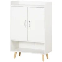 HOMCOM Schuhschrank, Schuhregal mit Türen und Regalen, für Flur, moderne Schuhkommode, Schuhablagen, 60 x 30 x 92 cm, Weiß(m-10)