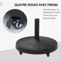 Outsunny Pied de parasol base de lestage poids net 22,7 kg en résine avec 4 roulettes - dim. Φ52 x 41H cm - Noir(m-6)
