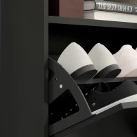 HOMCOM 16 Shoe Pair Storage Cabinet, with Flip Doors - High Gloss Black(m-9)