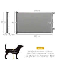 PawHut Puerta de Seguridad Extensible 0-150 cm Barrera Retráctil para Mascotas para Escaleras 165x10,7x85 cm Gris(m-3)
