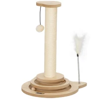 PawHut Katzen-Kratzbaum, 49 cm, Sisal-Kratzpfosten, Kugelbahn, Spielball, Spielfeder, 4-in-1-Design, Eiche, Weiß(m-1)