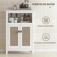 HOMCOM Mueble Auxiliar de Baño con 2 Puertas con Frontal de Ratán Estante Ajustable y Compartimento Abierto 60x30x90 cm Blanco(m-6)