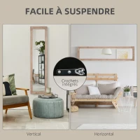 HOMCOM Grand miroir rectangulaire avec cadre en bois mural ou à poser 160 x 39,8 cm marron clair(m-6)