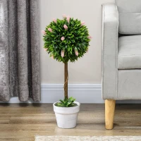 HOMCOM Set of 2 Decorative Artificial Plants Ball Trees with Flower for Home Indoor Outdoor Decor, 60cm ,Pink(m-7)