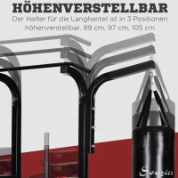 HOMCOM Kraftstation mit Klimmzugstange, Multifunktionale Dip-Station, Trainings-Gerät für Zuhause, mit Boxsack, Fitness, Stahl, Schwarz, 180 x 183 x 219 cm(m-5)