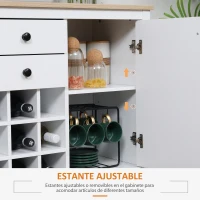 HOMCOM Aparador de Cocina Moderno con Cajones y Botellero Mueble Auxiliar para Comedor Salón 110x35x75 cm Blanco(m-6)