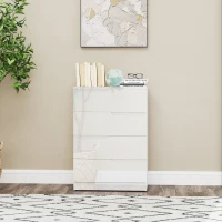 HOMCOM Cassettiera 4 Cassetti Moderna e Minimal in Legno, 60x40x85 cm, Bianco Lucido(m-7)