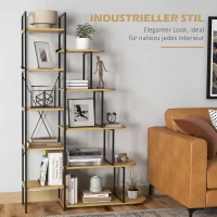 HOMCOM Wandregal im Industriedesign, Bücherregal, 10 Regalböden, Natur + Schwarz(m-4)