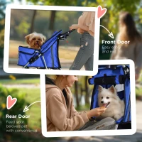 PawHut Pet Stroller for Small Miniature Dogs Cats Foldable Travel Carriage with Wheels Zipper Entry Cup Holder Storage Basket Blue(m-7)