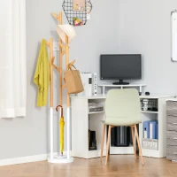 HOMCOM Garderobenständer, Kleiderständer mit 12 Haken und Schirmständer, Garderobe in Baumform, moderner Jackenständer für Kleidung, Hut, Tasche, für Wohnzimmer, Schlafzimmer, Bambus, Natur+Weiß(m-2)