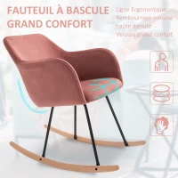 HOMCOM Fauteuil à bascule grand confort accoudoirs assise dossier garnissage mousse haute densité velours rose poudré(m-5)
