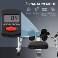 HOMCOM Rameur d'appartement pliable - 3 niveaux de résistance écran LCD multifonction - acier ABS noir gris(m-5)