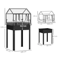 Outsunny Verhoogde Tuinbak met Kasdak, Verhoogde Plantenbox met Afvoergaten, 60 x 60 x 120 cm, Zwart(m-3)