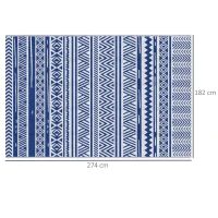 Outsunny Alfombra Reversible 182x274 cm Estilo Moderno para Terraza Balcón Patio Camping Playa Azul Oscuro y Blanco(m-3)