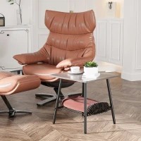 HOMCOM Mesa Auxiliar con Estante Mesita de Salón para Dormitorio Estudio Oficina Estilo Industrial 50x50x50 cm Gris(m-2)