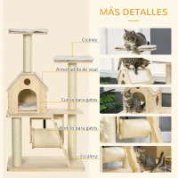 PawHut Árbol Rascador para Gatos Torre para Gatos con Camas Cueva Rodillo Postes de Sisal y Rampa 70x50x125 cm Natural(m-6)